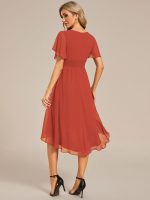 Flowy Chiffon Round Neckline A-Line Knee Length Wedding Guest Dress - Image 78