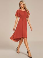Flowy Chiffon Round Neckline A-Line Knee Length Wedding Guest Dress - Image 80