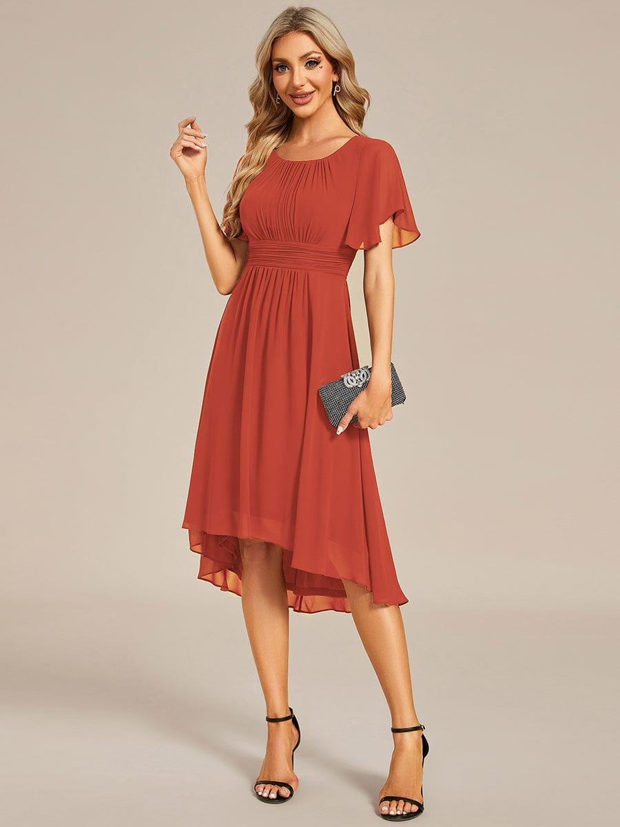 EG02053BO-R4 Flowy Chiffon Round Neckline A-Line Knee Length Wedding Guest Dress - Image 77