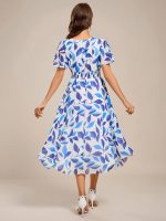 Flowy Chiffon Round Neckline A-Line Knee Length Wedding Guest Dress - Image 125