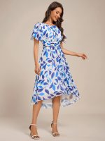 Flowy Chiffon Round Neckline A-Line Knee Length Wedding Guest Dress - Image 128