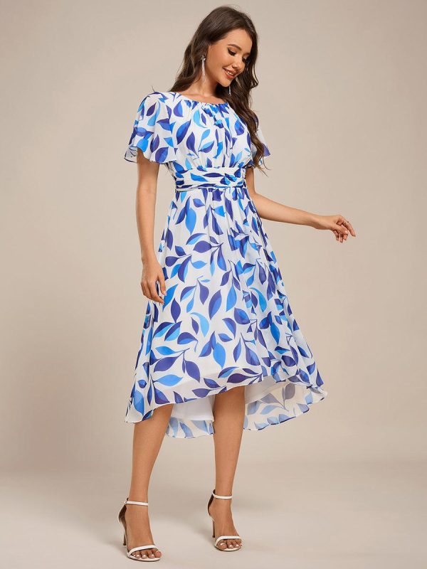 Flowy Chiffon Round Neckline A-Line Knee Length Wedding Guest Dress - Image 128