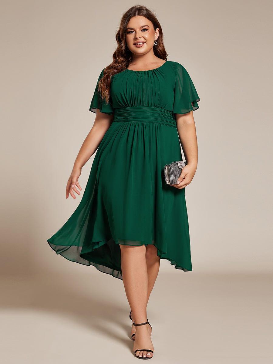 EG02053DG-PR Plus Size Pleated Round Neckline A-Line Midi Chiffon Wedding Guest Dress - Image 21