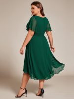 Flowy Chiffon Round Neckline A-Line Knee Length Wedding Guest Dress - Image 41