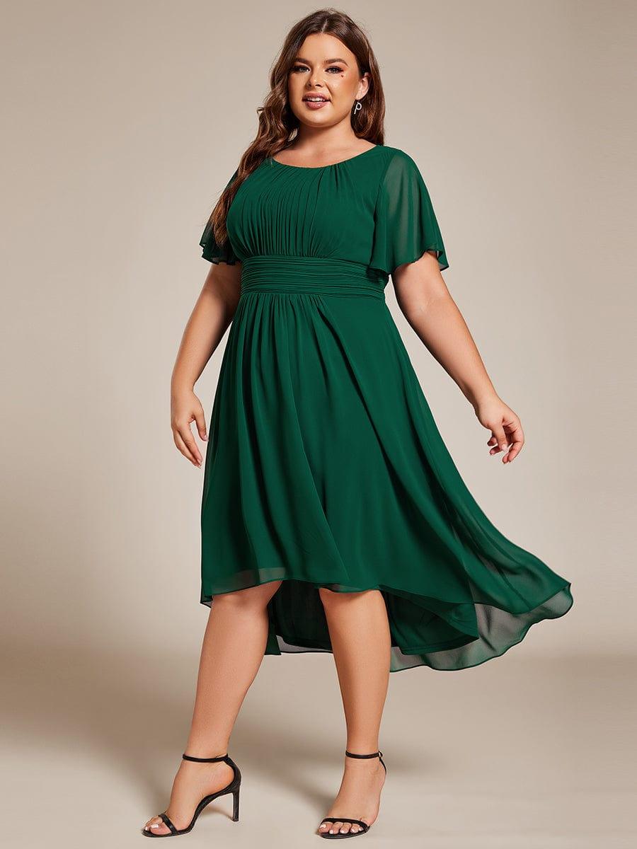 EG02053DG-PR3 Plus Size Pleated Round Neckline A-Line Midi Chiffon Wedding Guest Dress - Image 22