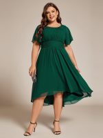 Flowy Chiffon Round Neckline A-Line Knee Length Wedding Guest Dress - Image 40