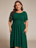 Flowy Chiffon Round Neckline A-Line Knee Length Wedding Guest Dress - Image 42