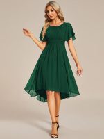 Flowy Chiffon Round Neckline A-Line Knee Length Wedding Guest Dress - Image 23