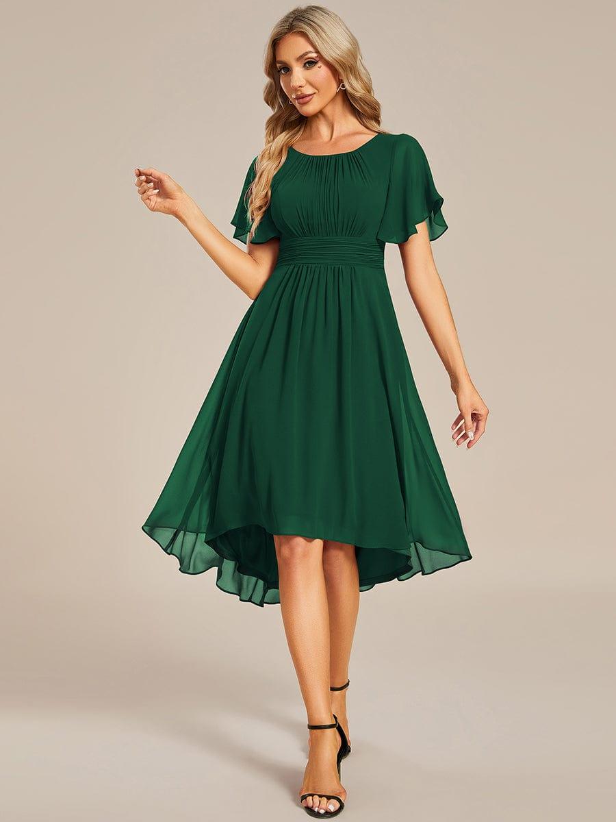 EG02053DG-R Flowy Chiffon Round Neckline A-Line Knee Length Wedding Guest Dress - Image 23