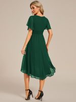Flowy Chiffon Round Neckline A-Line Knee Length Wedding Guest Dress - Image 24