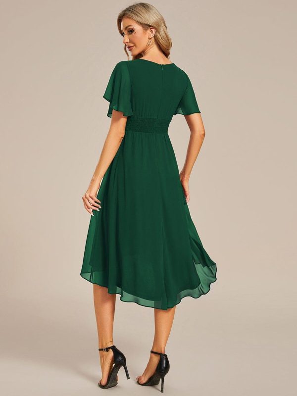 Flowy Chiffon Round Neckline A-Line Knee Length Wedding Guest Dress - Image 24
