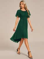Flowy Chiffon Round Neckline A-Line Knee Length Wedding Guest Dress - Image 26