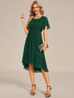 Flowy Chiffon Round Neckline A-Line Knee Length Wedding Guest Dress - Image 27