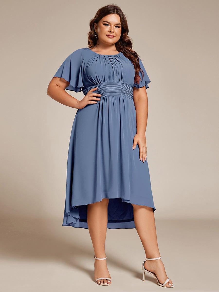 EG02053DN-PR Plus Size Pleated Round Neckline A-Line Midi Chiffon Wedding Guest Dress - Image 40