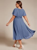 Flowy Chiffon Round Neckline A-Line Knee Length Wedding Guest Dress - Image 67