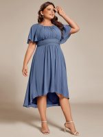 Plus Size Pleated Round Neckline A-Line Midi Chiffon Wedding Guest Dress - Image 39