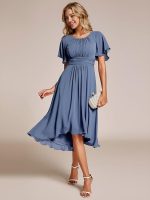 Flowy Chiffon Round Neckline A-Line Knee Length Wedding Guest Dress - Image 65