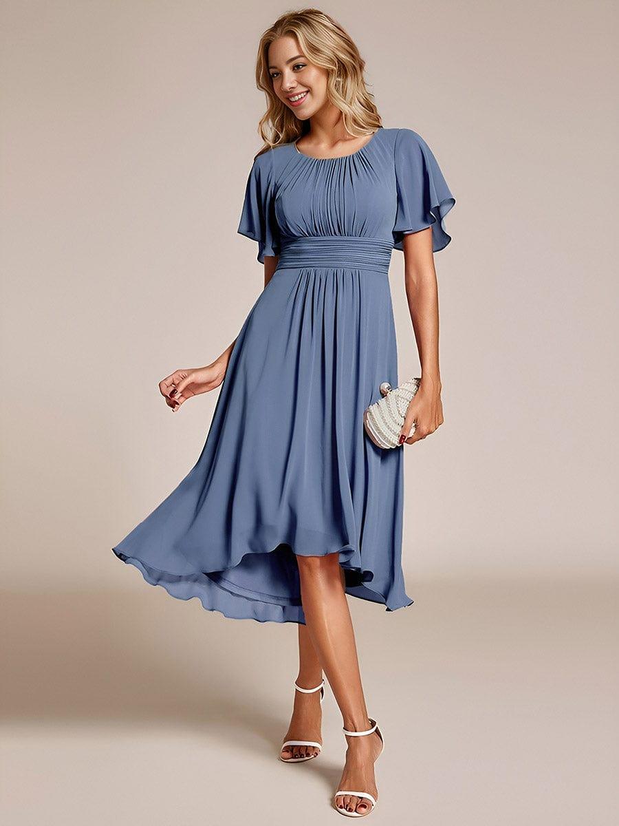 EG02053DN-R10 Flowy Chiffon Round Neckline A-Line Knee Length Wedding Guest Dress - Image 65
