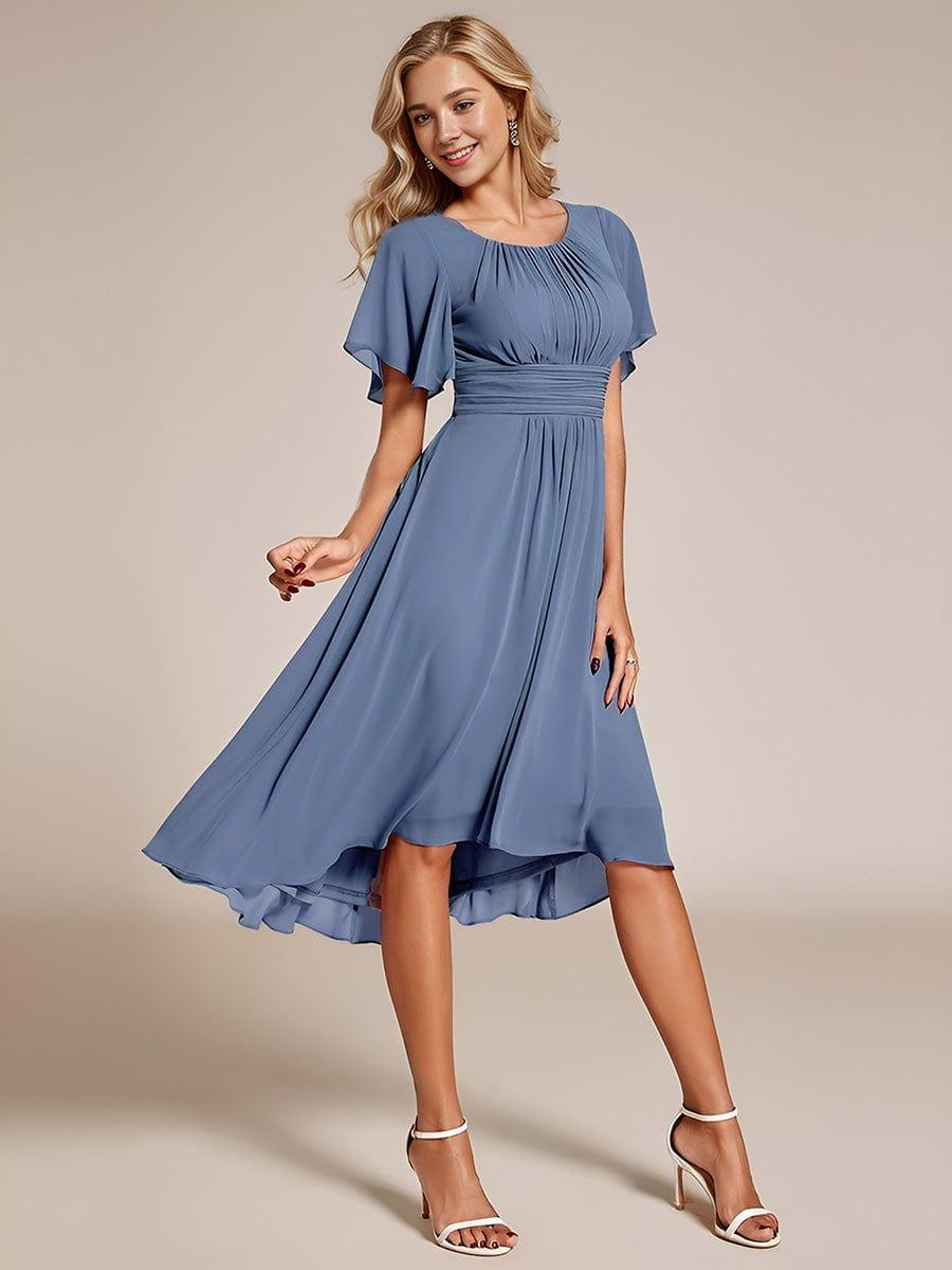 EG02053DN-R6 Flowy Chiffon Round Neckline A-Line Knee Length Wedding Guest Dress - Image 5