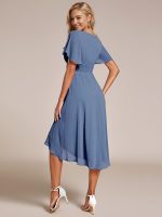 Flowy Chiffon Round Neckline A-Line Knee Length Wedding Guest Dress - Image 6