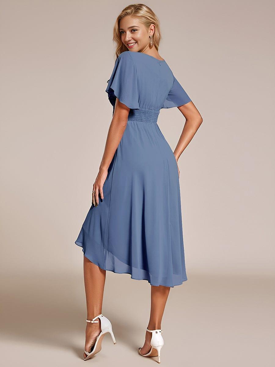 EG02053DN-R8 Flowy Chiffon Round Neckline A-Line Knee Length Wedding Guest Dress - Image 6
