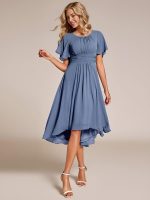 Flowy Chiffon Round Neckline A-Line Knee Length Wedding Guest Dress - Image 64