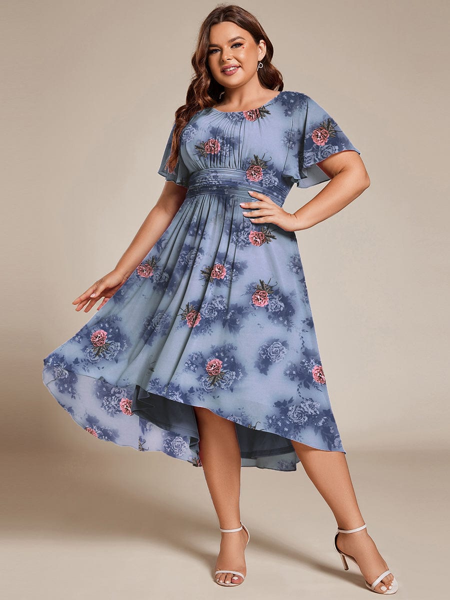 EG02053DO-PR Chic A-Line Pleated Knee-Length Flowy Chiffon Wedding Guest Dress - Image 12