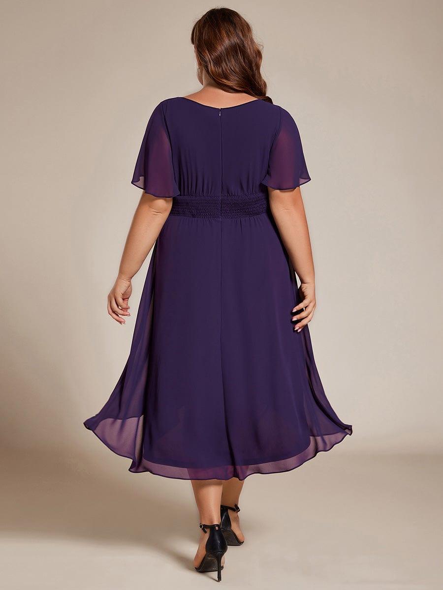 EG02053DP-PR2 Flowy Chiffon Round Neckline A-Line Knee Length Wedding Guest Dress - Image 75