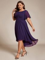 Plus Size Pleated Round Neckline A-Line Midi Chiffon Wedding Guest Dress - Image 44
