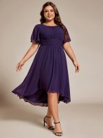Flowy Chiffon Round Neckline A-Line Knee Length Wedding Guest Dress - Image 74