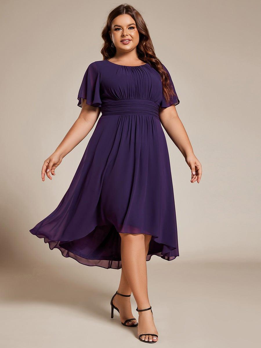 EG02053DP-PR4 Flowy Chiffon Round Neckline A-Line Knee Length Wedding Guest Dress - Image 74