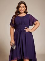 Flowy Chiffon Round Neckline A-Line Knee Length Wedding Guest Dress - Image 76