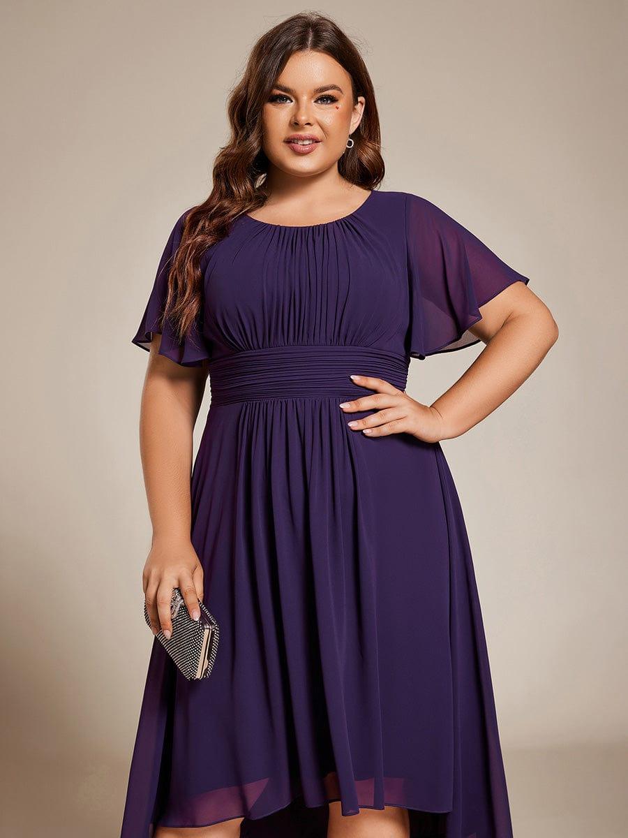 EG02053DP-PR5 Flowy Chiffon Round Neckline A-Line Knee Length Wedding Guest Dress - Image 76