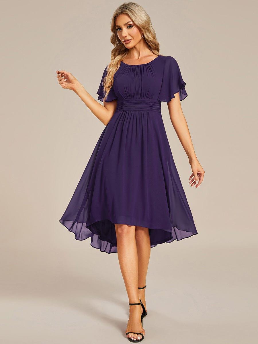 EG02053DP-R Flowy Chiffon Round Neckline A-Line Knee Length Wedding Guest Dress - Image 69