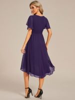Flowy Chiffon Round Neckline A-Line Knee Length Wedding Guest Dress - Image 70
