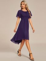 Flowy Chiffon Round Neckline A-Line Knee Length Wedding Guest Dress - Image 72