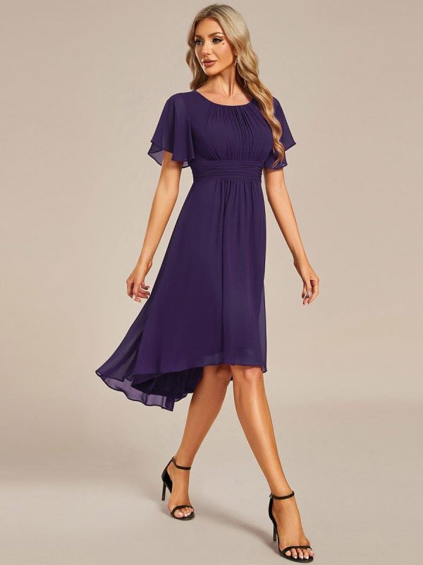 Flowy Chiffon Round Neckline A-Line Knee Length Wedding Guest Dress - Image 72