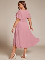Flowy Chiffon Round Neckline A-Line Knee Length Wedding Guest Dress - Image 160