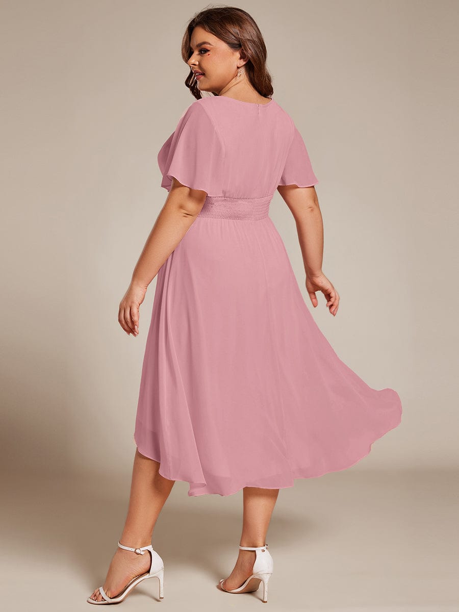 EG02053DR-PR2 Flowy Chiffon Round Neckline A-Line Knee Length Wedding Guest Dress - Image 160