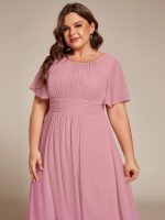 Flowy Chiffon Round Neckline A-Line Knee Length Wedding Guest Dress - Image 161