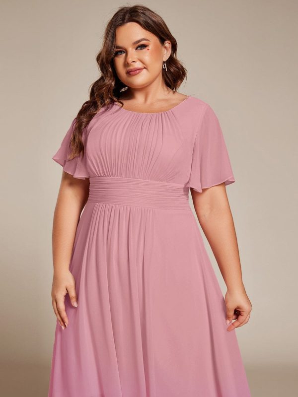 Flowy Chiffon Round Neckline A-Line Knee Length Wedding Guest Dress - Image 161