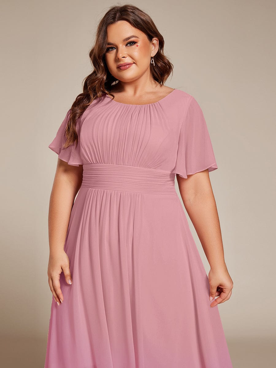 EG02053DR-PR5 Flowy Chiffon Round Neckline A-Line Knee Length Wedding Guest Dress - Image 161