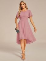 Flowy Chiffon Round Neckline A-Line Knee Length Wedding Guest Dress - Image 156