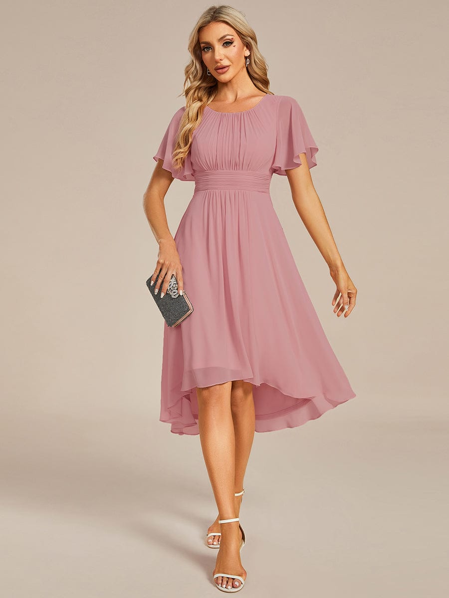 EG02053DR-R Flowy Chiffon Round Neckline A-Line Knee Length Wedding Guest Dress - Image 156