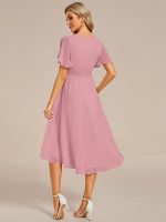 Flowy Chiffon Round Neckline A-Line Knee Length Wedding Guest Dress - Image 157