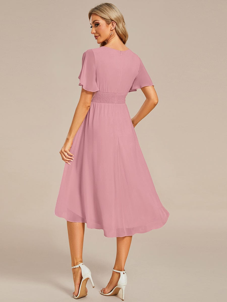 EG02053DR-R2 Flowy Chiffon Round Neckline A-Line Knee Length Wedding Guest Dress - Image 157