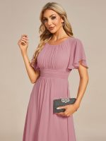 Flowy Chiffon Round Neckline A-Line Knee Length Wedding Guest Dress - Image 158