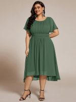 Flowy Chiffon Round Neckline A-Line Knee Length Wedding Guest Dress - Image 132