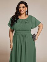 Flowy Chiffon Round Neckline A-Line Knee Length Wedding Guest Dress - Image 134