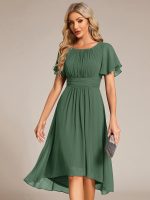 Flowy Chiffon Round Neckline A-Line Knee Length Wedding Guest Dress - Image 131